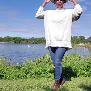 Sold!Oversized Cable Knit Cream Colored Mock Neck Fall Sweater Textured Sweater